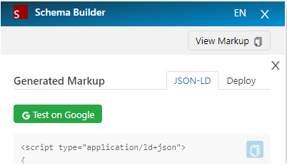 Schema Mark Up Builder "Test On Google" button