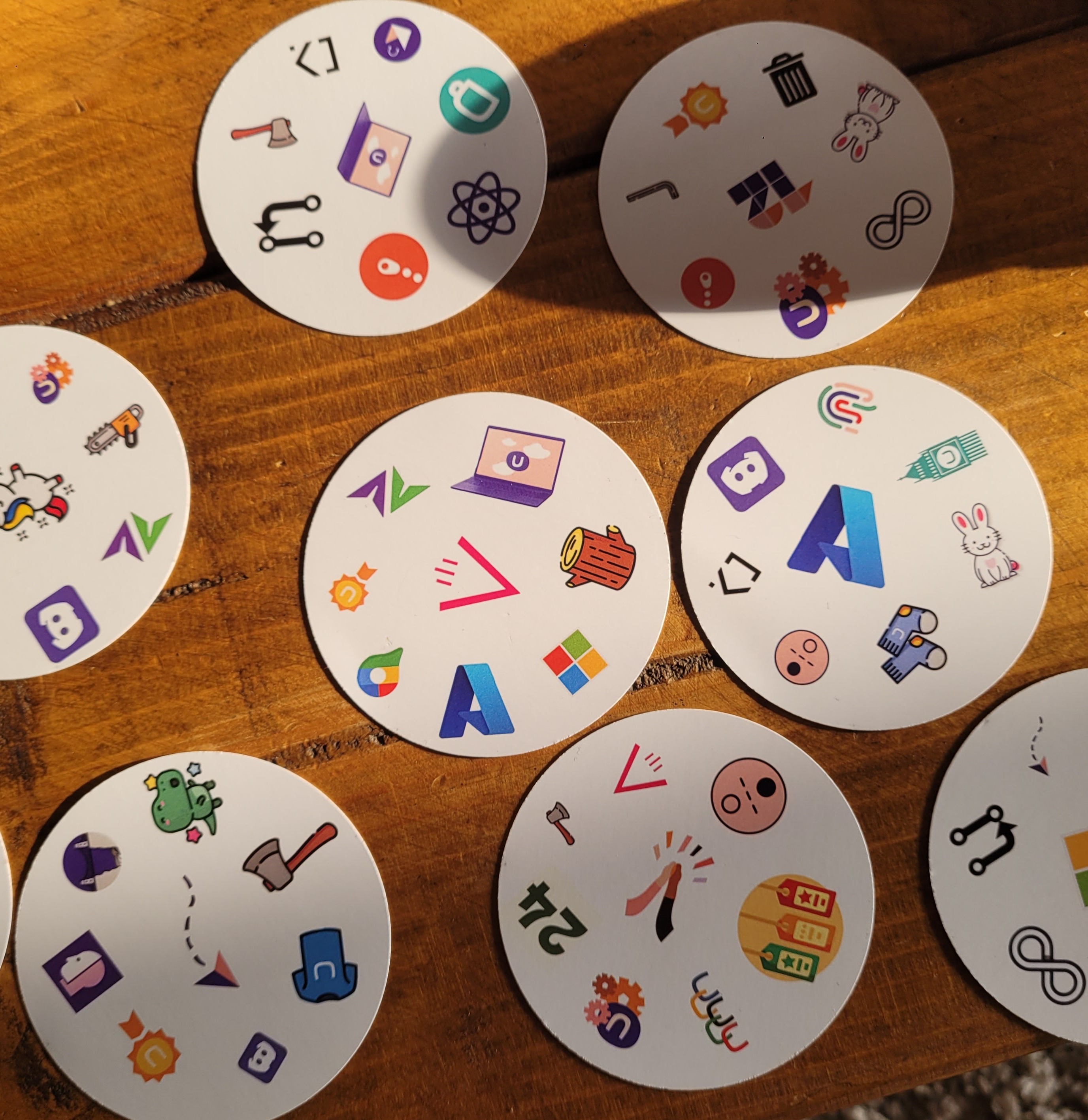 Umdobble cards, dobble cards with umbraco icons on them